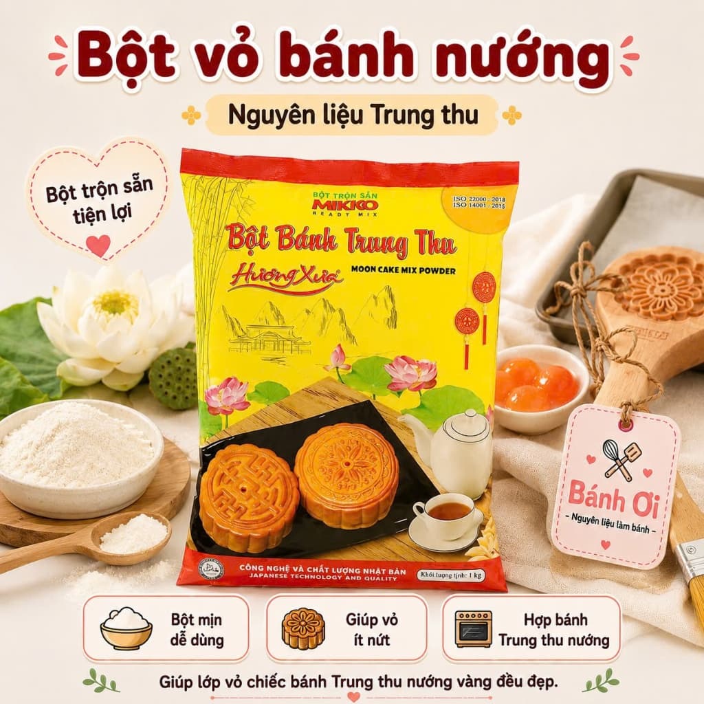 Bột trộn sẵn làm vỏ bánh trung thu nướng Mikko